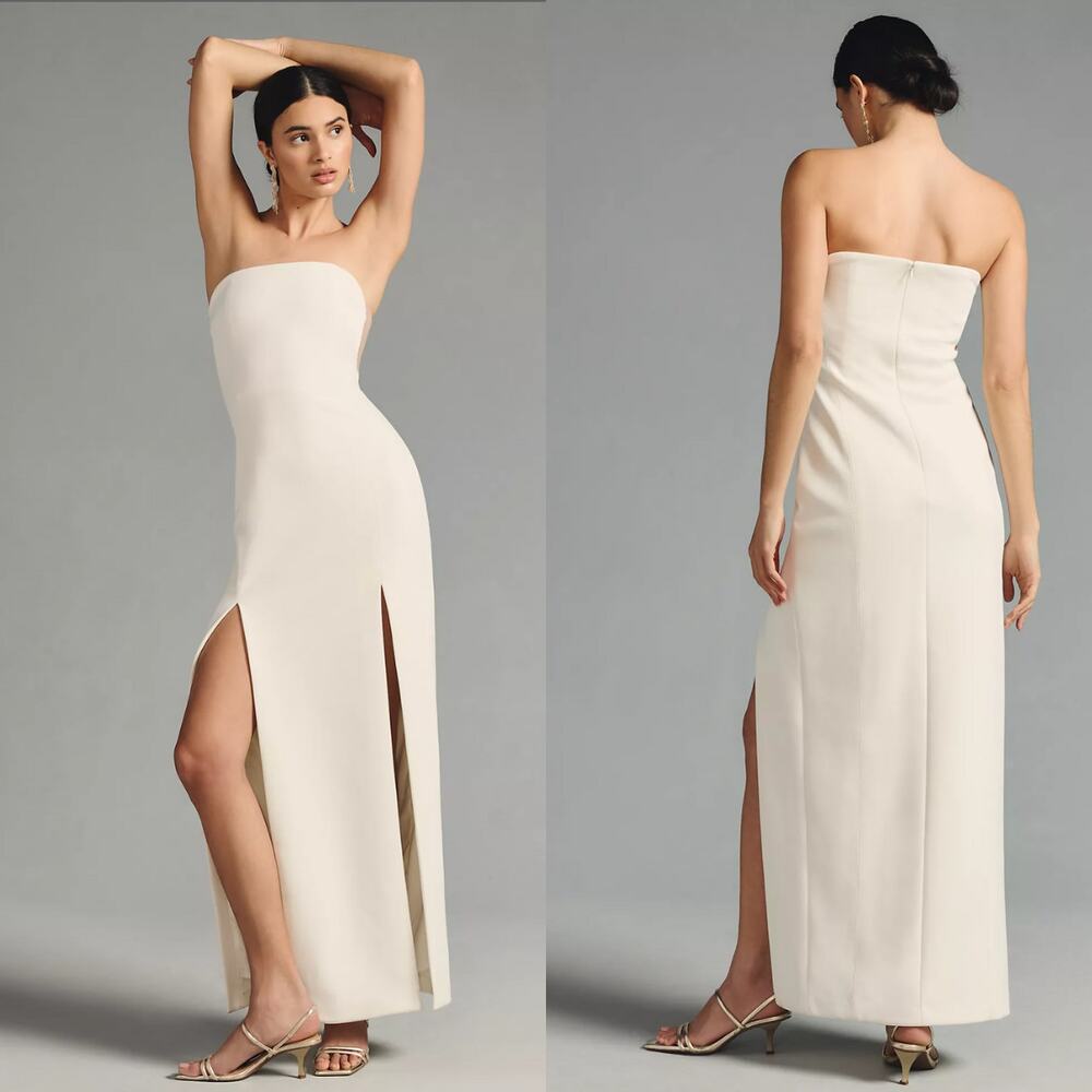 EUC MISHA Strapless Cutout Slit Ivory Maxi Dress - Medium